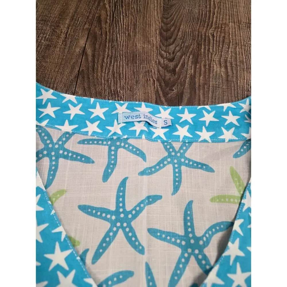 West Indies 100% Pure Soft Cotton Designer V-Neck Tunic Top Starfish Small Dress - Picture 3 of 7